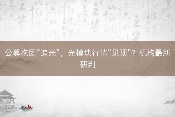 公募抱团“追光”，光模块行情“见顶”？机构最新研判