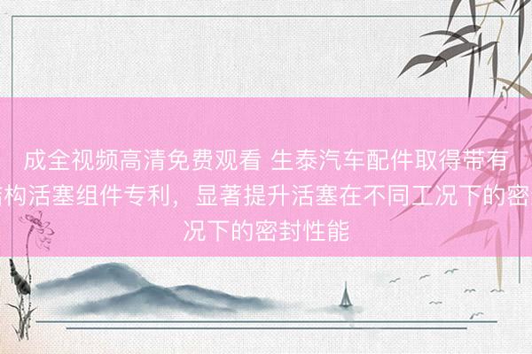 成全视频高清免费观看 生泰汽车配件取得带有密封结构活塞组件专利，显著提升活塞在不同工况下的密封性能