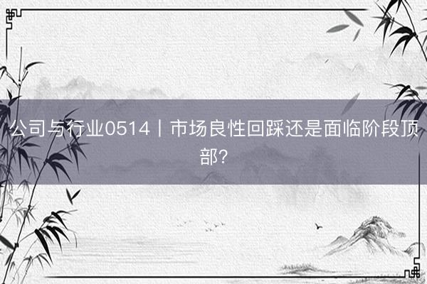 公司与行业0514丨市场良性回踩还是面临阶段顶部？
