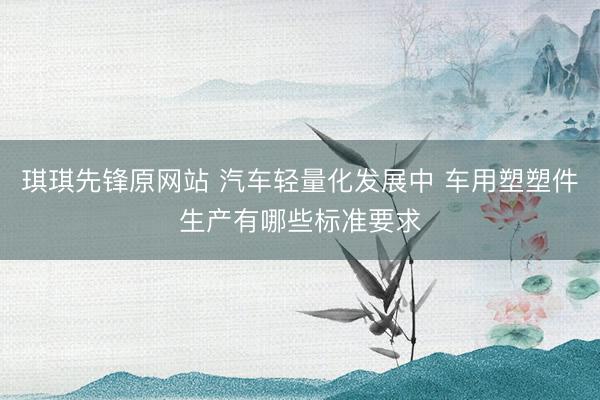 琪琪先锋原网站 汽车轻量化发展中 车用塑塑件生产有哪些标准要求