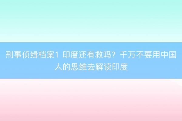 刑事侦缉档案1 印度还有救吗？千万不要用中国人的思维去解读印度