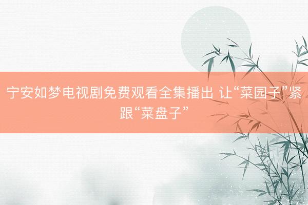宁安如梦电视剧免费观看全集播出 让“菜园子”紧跟“菜盘子”