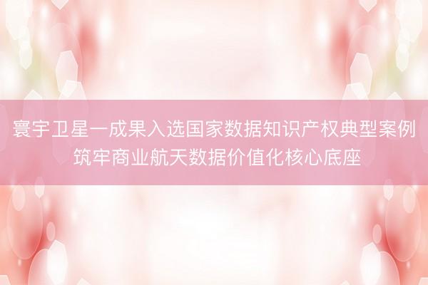 寰宇卫星一成果入选国家数据知识产权典型案例 筑牢商业航天数据价值化核心底座