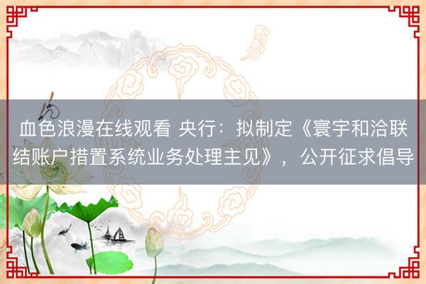 血色浪漫在线观看 央行：拟制定《寰宇和洽联结账户措置系统业务处理主见》，公开征求倡导