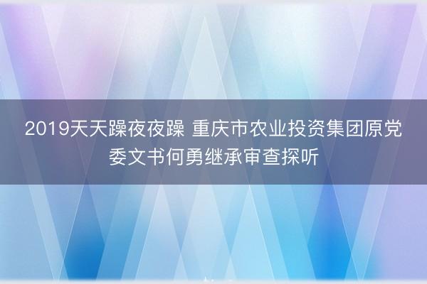 2019天天躁夜夜躁 重庆市农业投资集团原党委文书何勇继承审查探听