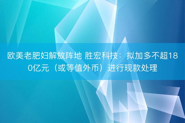 欧美老肥妇解放阵地 胜宏科技：拟加多不超180亿元（或等值外币）进行现款处理