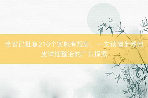 全省已批复216个实施有规划，一文读懂全域地皮详细整治的广东探索